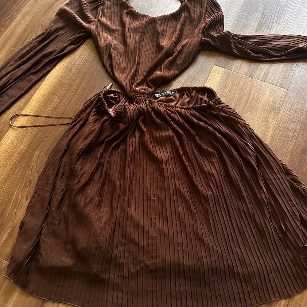Zara Chocolate Brown Long Sleeve Dress